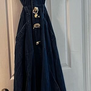 Stylish Dark Blue Denim Dress with Gold Accents